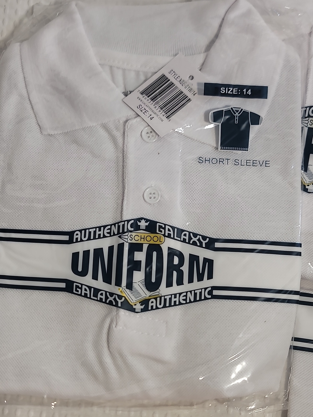 Galaxy By Harvic White Polo with Navy School UNIFORM Graphic